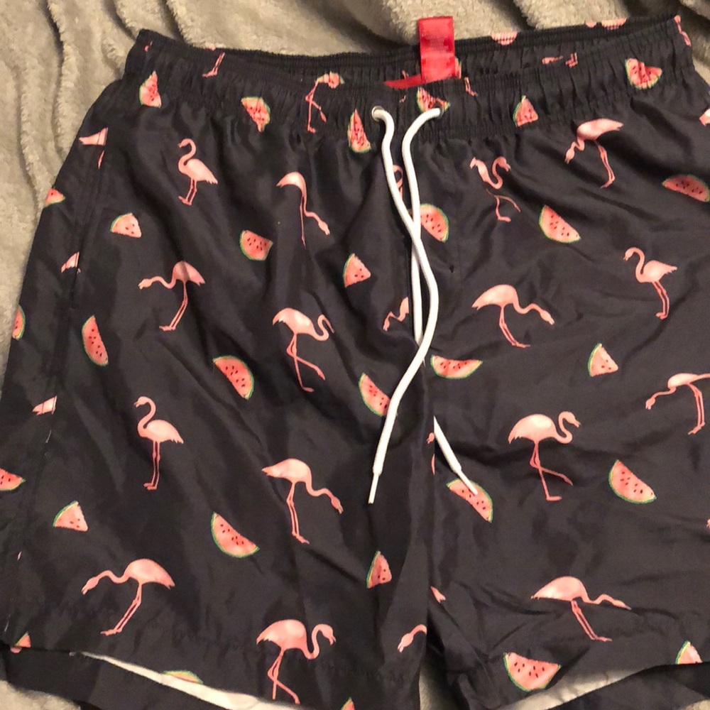 Flamingo swim trunks
